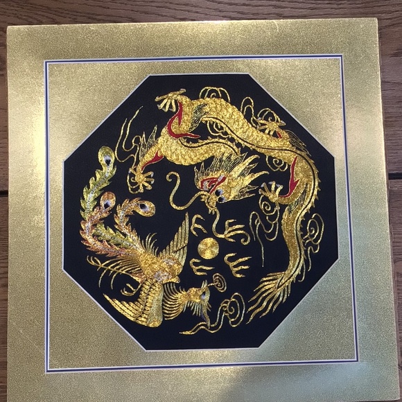 Antique Chinese Silk Embroidery Panel phoenix and dragon - Picture 1 of 8